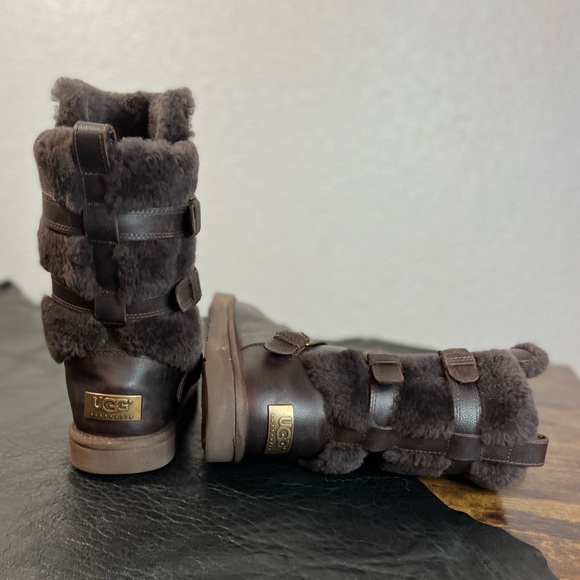 UGG | Women’s Sz 5 Brown Leather UGG Boots | Beckett Shearling Winter Boots New - Picture 5 of 14